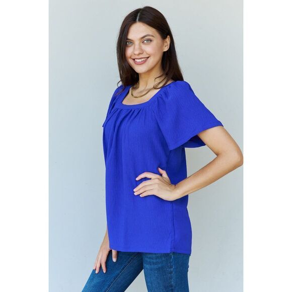 Ninexis Keep Me Close Square Neck Short Sleeve Blouse In Royal - Picture 3 of 4